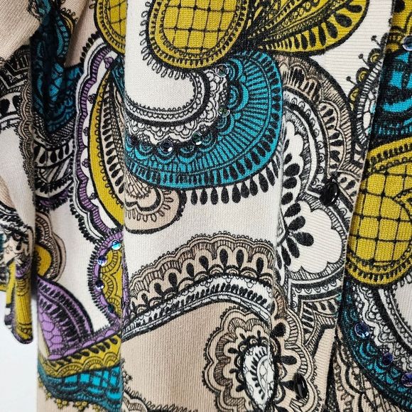 Lane Bryant Cardigan Sweater Multicolor Paisley Button Front Sequins Sz 14/16 - Picture 5 of 12